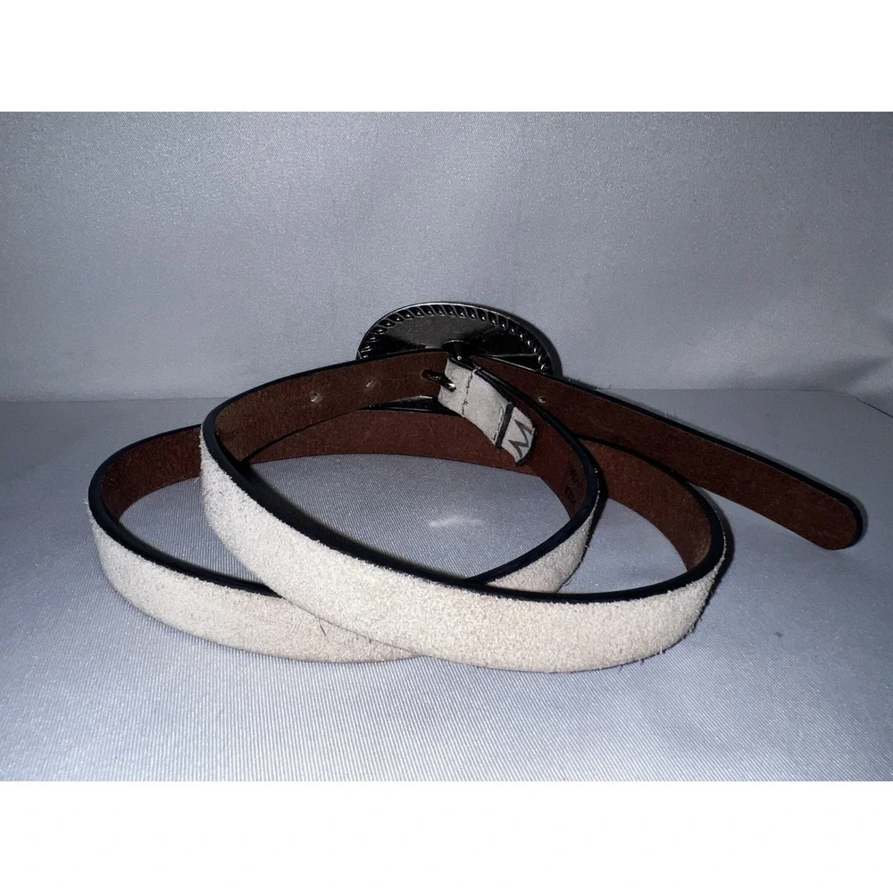 Lucky Brand Womens Suede Western Belt Beige Silver Engraved Buckle Sz M Medium‎